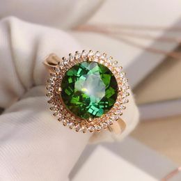 Cluster Rings ZYH Solid 18K Gold Nature Green Tourmaline 2.92ct Gemstones For Women Fine Jewellery Presents The Six-word Admonition