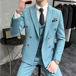 Men's Suits Blazers JacketVestPant Latest Design Double Breasted Suit Groom Wedding Stage Tuxedos Best Costume Mens Business Social Suits 230505