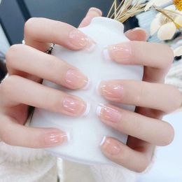 False Nails 24Pcs French White Side Short Simple Nail With Diamond Beauty Press On Fake Full Cover Artificial Tips