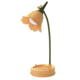 Table Lamps Flower LED Desk Lamp Student Bedroom Lighting Contact Reading Eye Protection USB Lampshade Light Yellow
