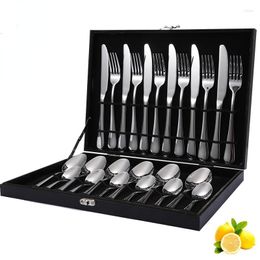 Dinnerware Sets 24-piece Stainless Steel Tableware Western Steak Knife Fork Spoon El Wooden Box Set