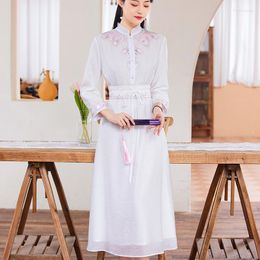 Ethnic Clothing High-end Spring Women Embroidery Floral Cheongsam Dress Retro Elegant Lady Qipao Party Female S-XXL