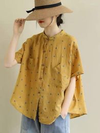 Women's T Shirts 2023 Summer Loose Women's Clothing Literary Retro Polka Dot Cotton Linen Shirt Casual Short-sleeved Top Light And Thin