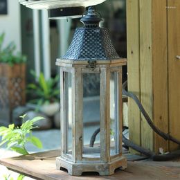 Candle Holders Glass Wooden Retro Vintage Handmade Lantern