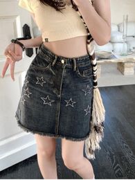 Skirts DEEPTOWN Korean Streetwear Denim Skirt Women High Waist A-line Embroidery Distressed Vintage Y2k Sexy Mini Summer Fashion