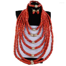 Necklace Earrings Set Exclusive Luxury Real African Nigerian Coral Bead Jewelry For Wedding Big Heavy Full Women NCL714