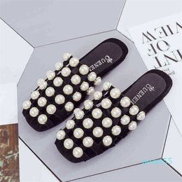 Slippers Slides 2023 Spring and Summer Pure Pearl Fashion Casual Beach Sandals Flat Heel Women s Light Shoes 220525