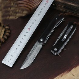 1Pcs A1965 Ball Bearing Folding Knife Damascus Steel Drop Point Blade Ebony Handle Outdoor Camping Hiking Fishing EDC Pocket Knives