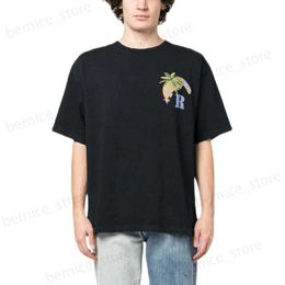 Men's T-Shirts Designer Fashion Tees 2023 Spring Summer New Rhude High Street Moon Coconut Tree Letter Print Loose Short Sleeve Tops Cotton Streetwear