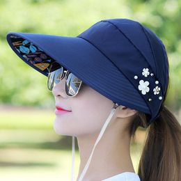 Wide Brim Hats Arrival Summer Ladies Visors Sun Protection Flowers Breathable Outdoor Cycling Big Peaked Hat Cap For Women Sunhat