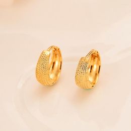 Hoop Earrings Scrub Women's Round 24K Gold Color Middle Earring For Mens Girls Boys Fashion Kids Children Jewelry Wedding Part