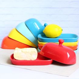 Plates Candy Colored Butter Box Ceramic Cheese Dish With Lid Storage And Preservation Household Plate