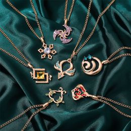 Pendant Necklaces Game Genshin Impact Necklace Geo Cyro Dendro Electro Pyro Eye of God Element Symbol Fashion Metal Accessories Gift for Friends 230504