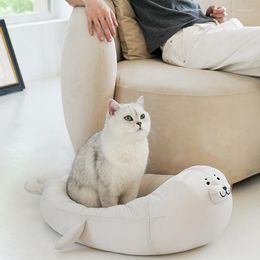 Cat Beds Cartoon Seal Dog Nest 4 Seasons Universal Winter Warm Small Dogs Bed Cats House Pet Supplies