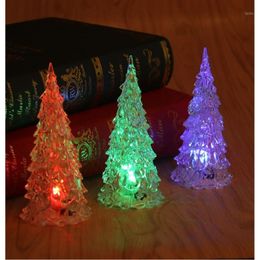 Party Decoration Mini Acrylic Christmas Tree With Color Changing LED Lights Battery Operated Flashing Luminous Night Lamp Table Decor