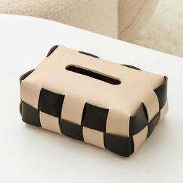 Tissue Boxes Napkins Black White Checkerboard Tissue Box Living Room Luxury Table Suction Paper Box American Style Leather Woven Ornament Fashion Bag Z0505