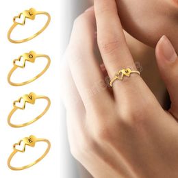 Exquisite Simple Initial Letter Rings For Women Double Hearts Stainless Steel Finger Ring Couple Jewellery Gifts Wedding Ring