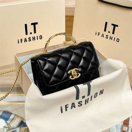 Portable Chain Genuine Leather Cowhide Square and Personalized Small Crowd Lingge Shoulder Bag factory outlet 70% off