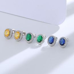 Stud Earrings 925 Sterling Silver Female Sweet Earring Green Or Blue Oval Crystal Stone Luxury Engagement Wedding For Woman Jewellery