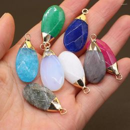 Pendant Necklaces 1pcs Natural White Jades Opal Flash Labradorite Pendants Charms Stone DIY For Necklace Or Jewellery Making Size 34x15mm