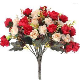 Decorative Flowers 12 Heads Rose Artificial Fake Two Colour With Stems Faux Roses Flower Bouquets For Home Wedding Party Decoration