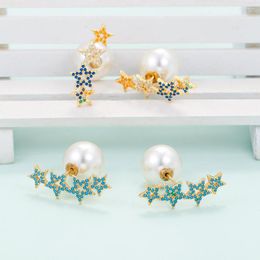 Stud Earrings EYIKA Fashion Gold Silver Colour Gypsophila Pearl Earring For Women Creative Design Mix Zircon Multiple Star