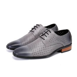 Fashion Lace Up Grey Business Shoes Leisure Large Size Square Toe Oxfords Shoes British Style Genuine Leather Male Brogue Shoes