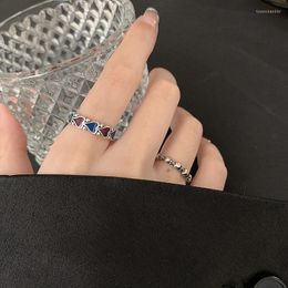 Cluster Rings 925 Sterling Silver Geometric Irregular Colourful Heart For Women Bohemian Retro Adjustable Antique Personality Ring