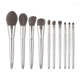 Makeup Brushes 10pcs/set Silver Powder Full Set Foundation Make Up Brush Eyebrow Eyeshadow Lip Basic Beginner Cosmetic Tools Kit