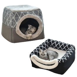 Mats Foldable Cat bed Square With pillow Warm Soft Cats house Nest Dual Use beds for cats Cave House Sleeping Bag Pet supplies