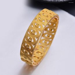 Bangle 24k 1Pcs Gold Color Bangles For Women African Bridal Bracelets Wedding Gifts Ethiopian Jewellery