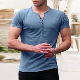 Men's T Shirts Summer T-shirt Quick Drying Fitness Buttons Neckline Men Casual Sports Pullover Top Daily Garment