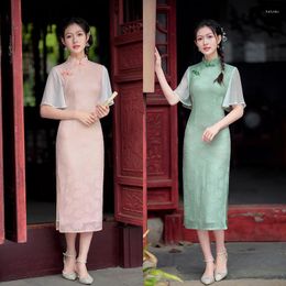 Ethnic Clothing Chinese Style Short Sleeve Chiffon Cheongsam Sexy Traditional Vintage Mandarin Collar Qipao