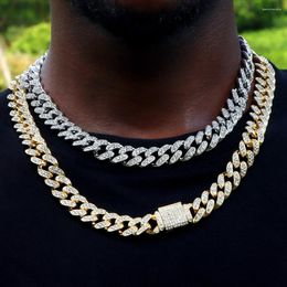 Chains Gold Silver Colour Hip Hop Cuban Chain Paved Rhinestones 13MM Miami Link Necklace For Men Women Iced Out Rock Jewellery