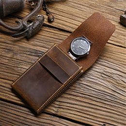 Watch Boxes 1-Slot Vintage Soft Cow Leather Box Luxury Pouch Portable Watches Organiser Bag Travel Protective Cover
