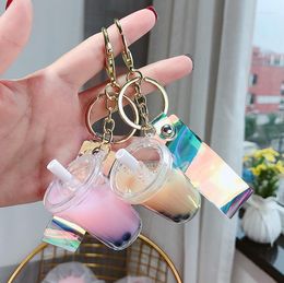 Keychains Cute Key Pendant Pearl Milk Tea Keychain Simulation Drink Small Chain Bag Llaveros Para Mujer