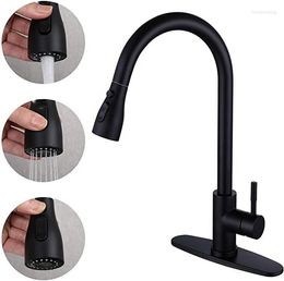 Kitchen Faucets Deck Mounted SUS304 Stainless Steel Single Handle Pull Out Down Mixer Taps Sink Black Faucet