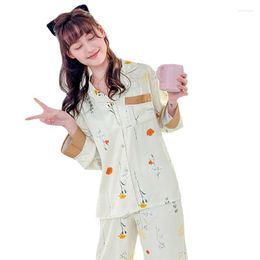 Women's Sleepwear Women Faux Silk Pajamas Spring Cardigan Household Clothes Turn-down Collar 2-piece Set Summer Pijamas Sexy