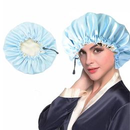 Multi-color hair mixing double layer nightcap upgrade adjustable silky shower cap for ladies double use shower cap chemotherapy cap nightcap Fast delivery
