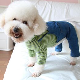 Rompers Pet Dog Jumpsuit Thin Pure Cotton Puppy Clothes Striped Denim Dungarees Overalls Pyjamas For Small Dogs Wearing Chihuahua Poodle