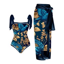 Women's Swimwear Bowknot Swimsuit Women Skirt Cover Up Brazilian Bikini 2023 Floral Print Beach Bathing Suit 230504
