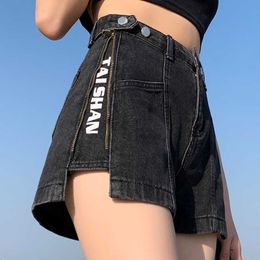 Women's Shorts Monbeeph Fashion Zipper Design Women Denim Shorts Summer Letter Print Black blue Grey Short Jeans for Women Hot Short Pants Z0505