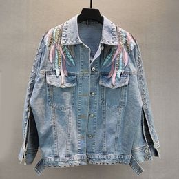 Women's Jackets Denim Jacket Women Causal Coat Spring And Autumn New Loose Wing Embroidery Tassel Long-Sleeved Top 230505