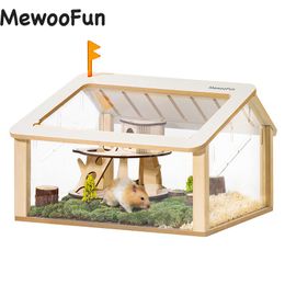 Cages MEWOOFUN Wooden Hamster Cage Small Animal Cage Acrylic Hamster Cage with House Pet Bed Pets Supplier