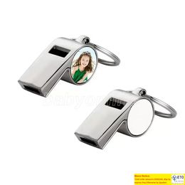 Party Supplies Sublimation Blank Whistle Keychain Favor Zinc Alloy DIY Name Keyring Doublesided Heat Transfer Coating Pendant