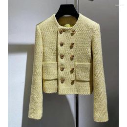 Women's Jackets 2023 Spring Jacket Fashion Casual Temperament Round Neck Double-breasted Thin Short Tweed Women