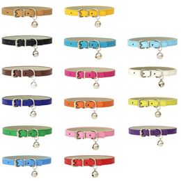 Cat Collars & Leads Leather Small Dog Collar With Bell Safety Adjustable Kitten Straps Puppy Necklaces Chihuahua