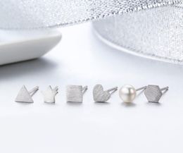 Stud Earrings 6PCS Cute Slim Tin Geo White Pearl 925 Sterling Silver For Women Children Girls Kids Jewellery Gift Pequeno Aros