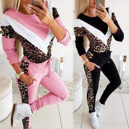 Sets 2020 joggers women set Tracksuits Women Two Piece Set Leopard stitching tshirt Tops and Jogger Set Suits Casual 2pcs Outfits