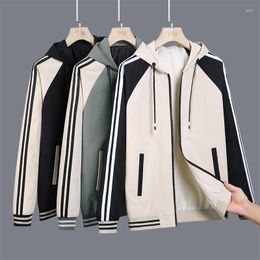 Men's Jackets Hooded Baseball Jacket Men Clothing Contrasting Colour Loose Fitting Youth Cardigan Top Casual Windbreaker Pilot Bomber Coats